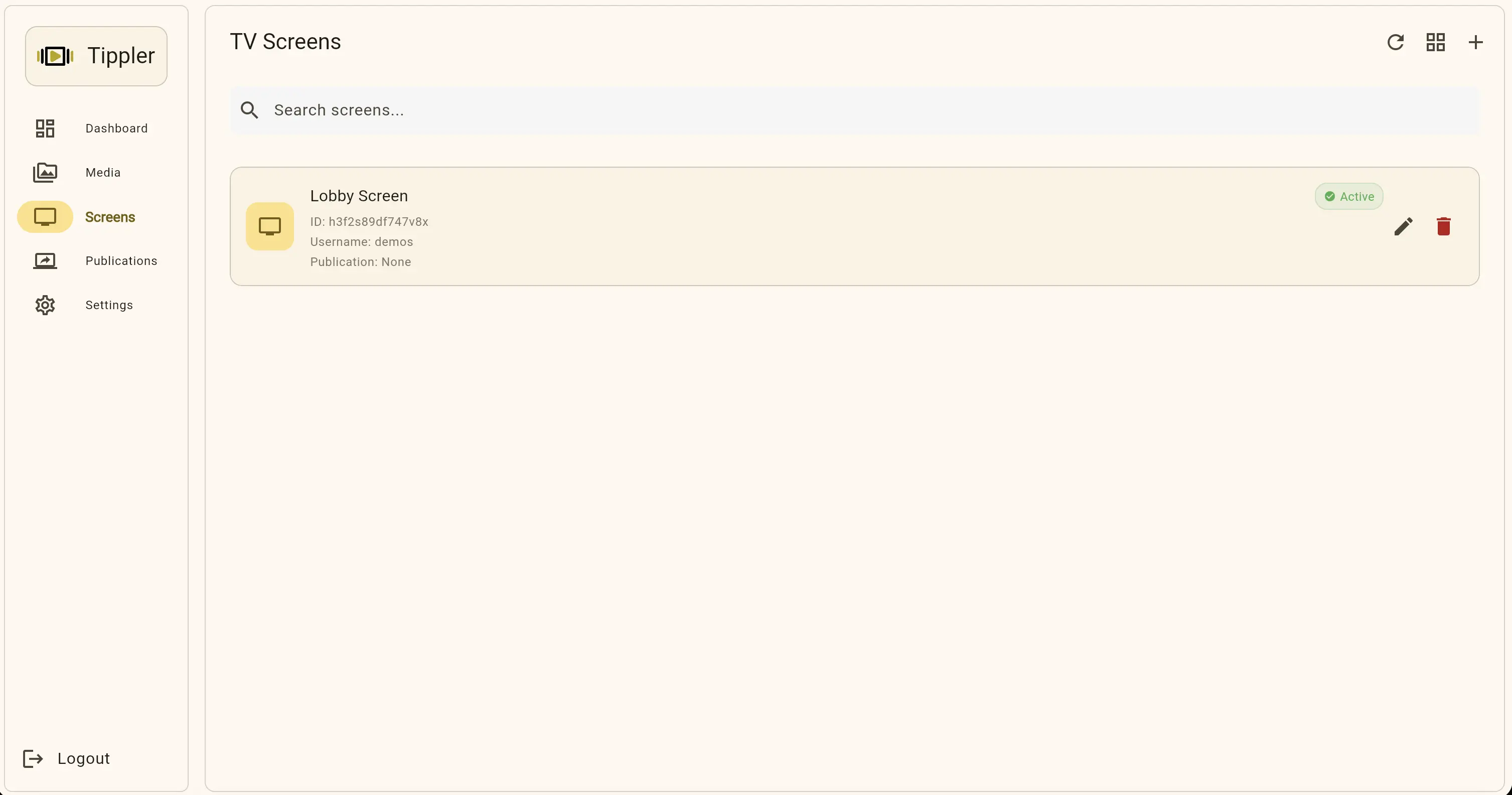 Screens List